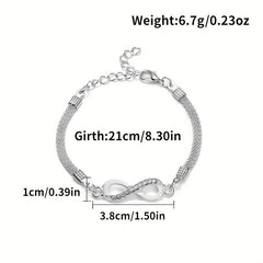 Silver Rhinestone Infinite Bracelet 8 Number Cross Pendant Charm Bangle