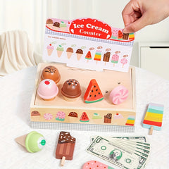 Wooden Ice Cream Shop Playset with Play Money