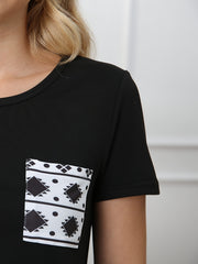 Geometric Pattern Pajamas Set Short Sleeve Crew Neck Top & Shorts