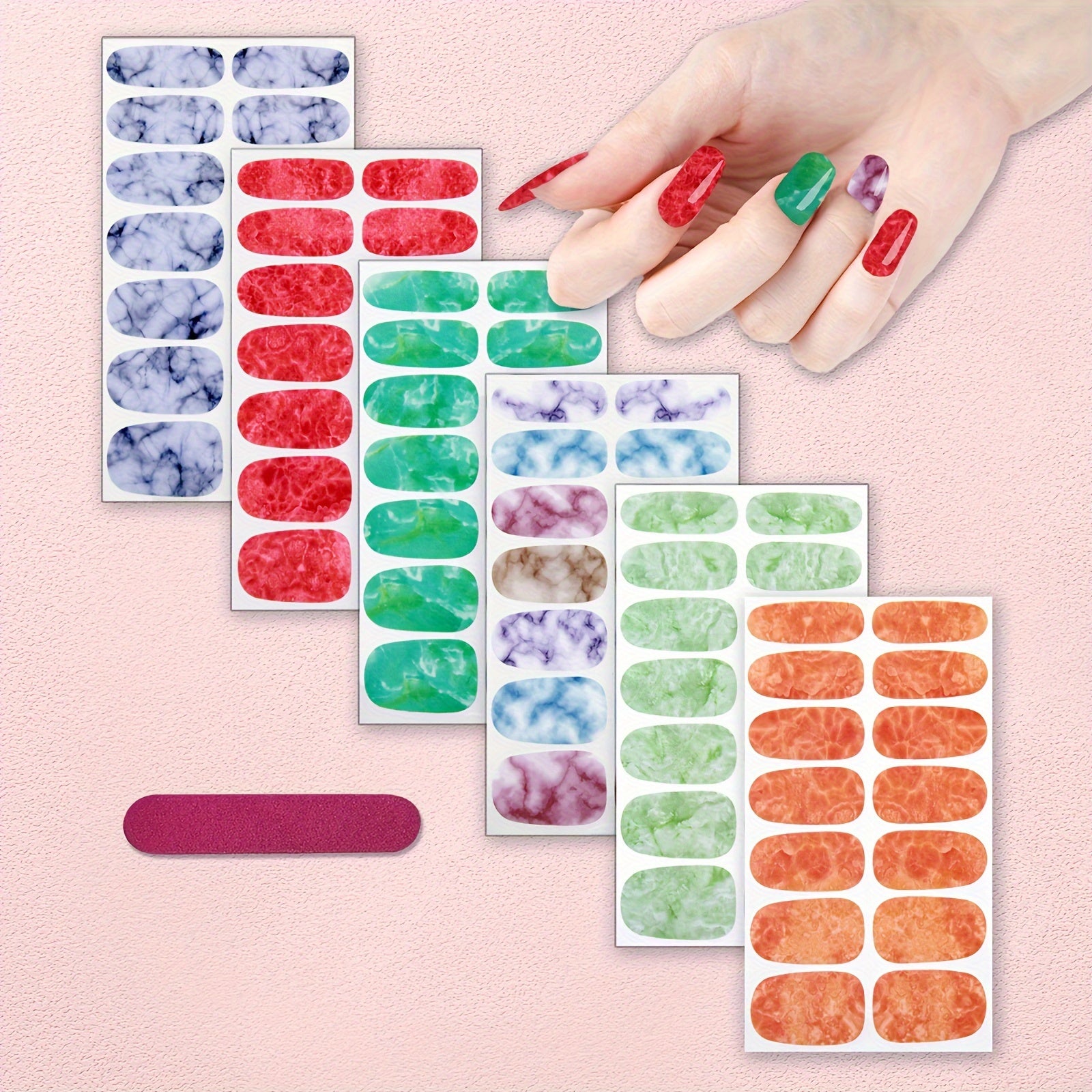 6 Sheets Marble Nail Stickers Full Wrap Self Adhesive Gel Decals