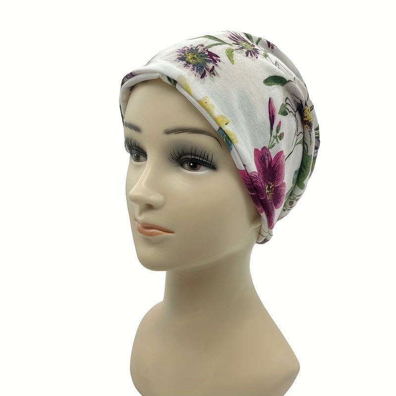 Flower Print Casual Beanie Elastic Skull Hat Women Turban Cap