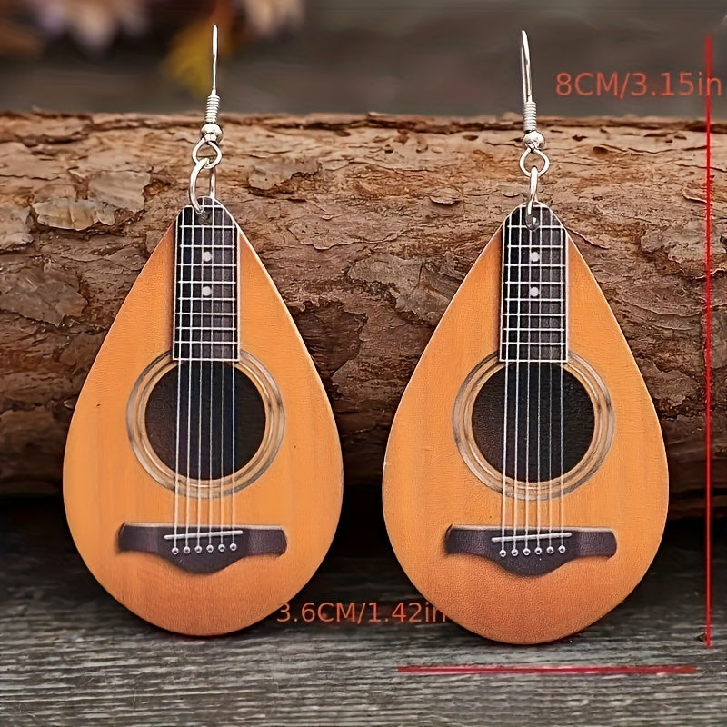 Drop Shape Order Pattern Wooden Earrings Stylish Gift For Men