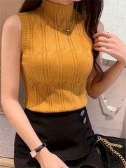 High Neck Tank Top Sleeveless Solid Casual Top