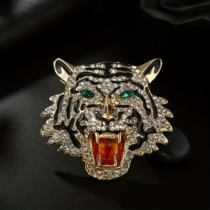Rhinestone Tiger Head Brooch Men's Party Casual Gift