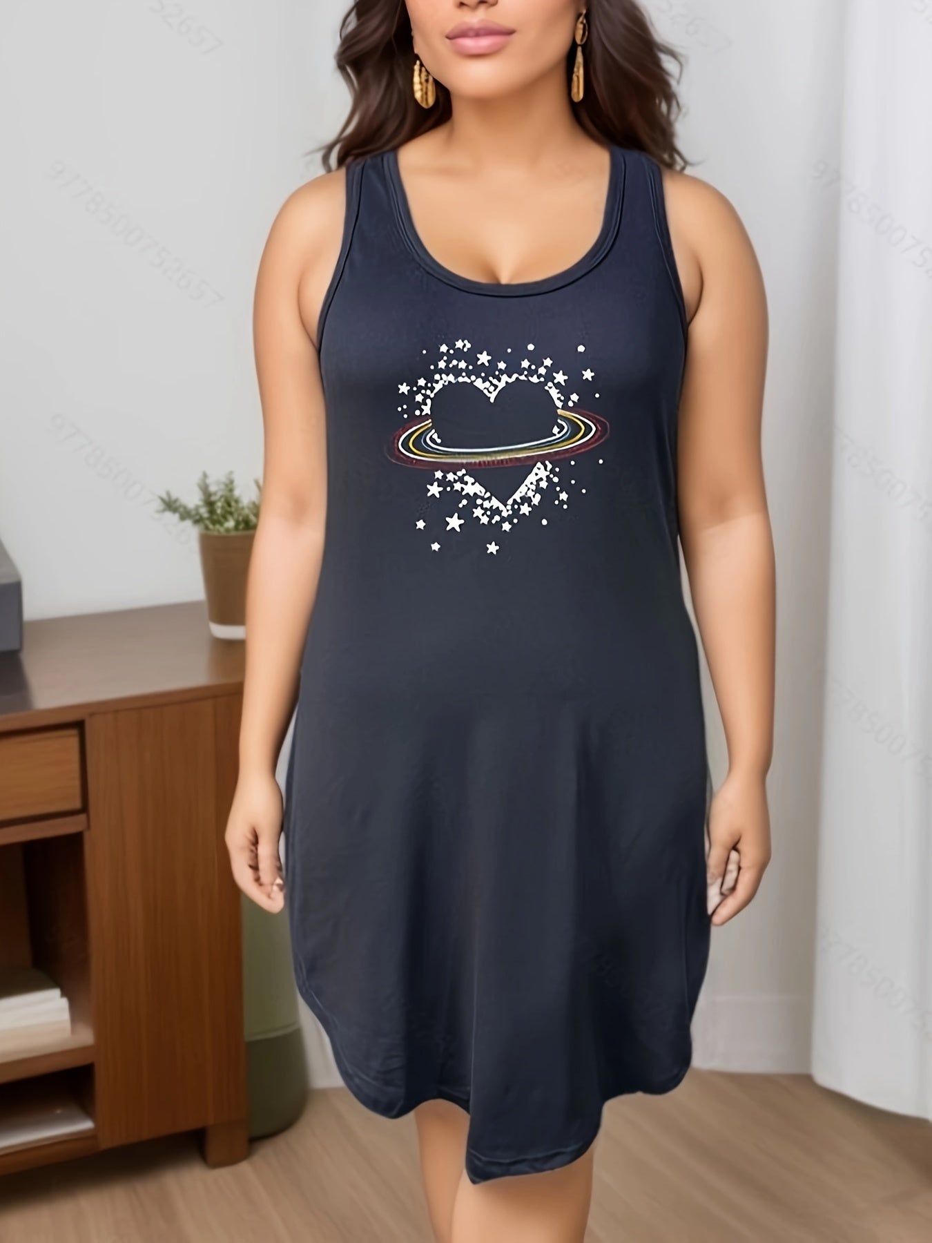  Heart Print Scoop Neck Tank Nightdress