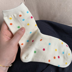 3 Pairs Polka Dot & Stripe Print Socks Soft Mid Tube Women's Stockings