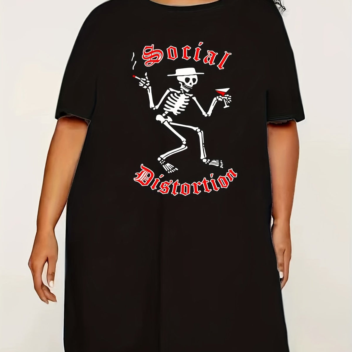  Halloween Skull Print Short Sleeve Tee Sleep Dress
