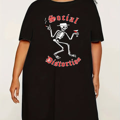  Halloween Skull Print Short Sleeve Tee Sleep Dress
