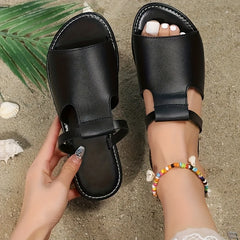 Women's Cut Out Slide Sandals Faux Leather Flat Slide Sandals