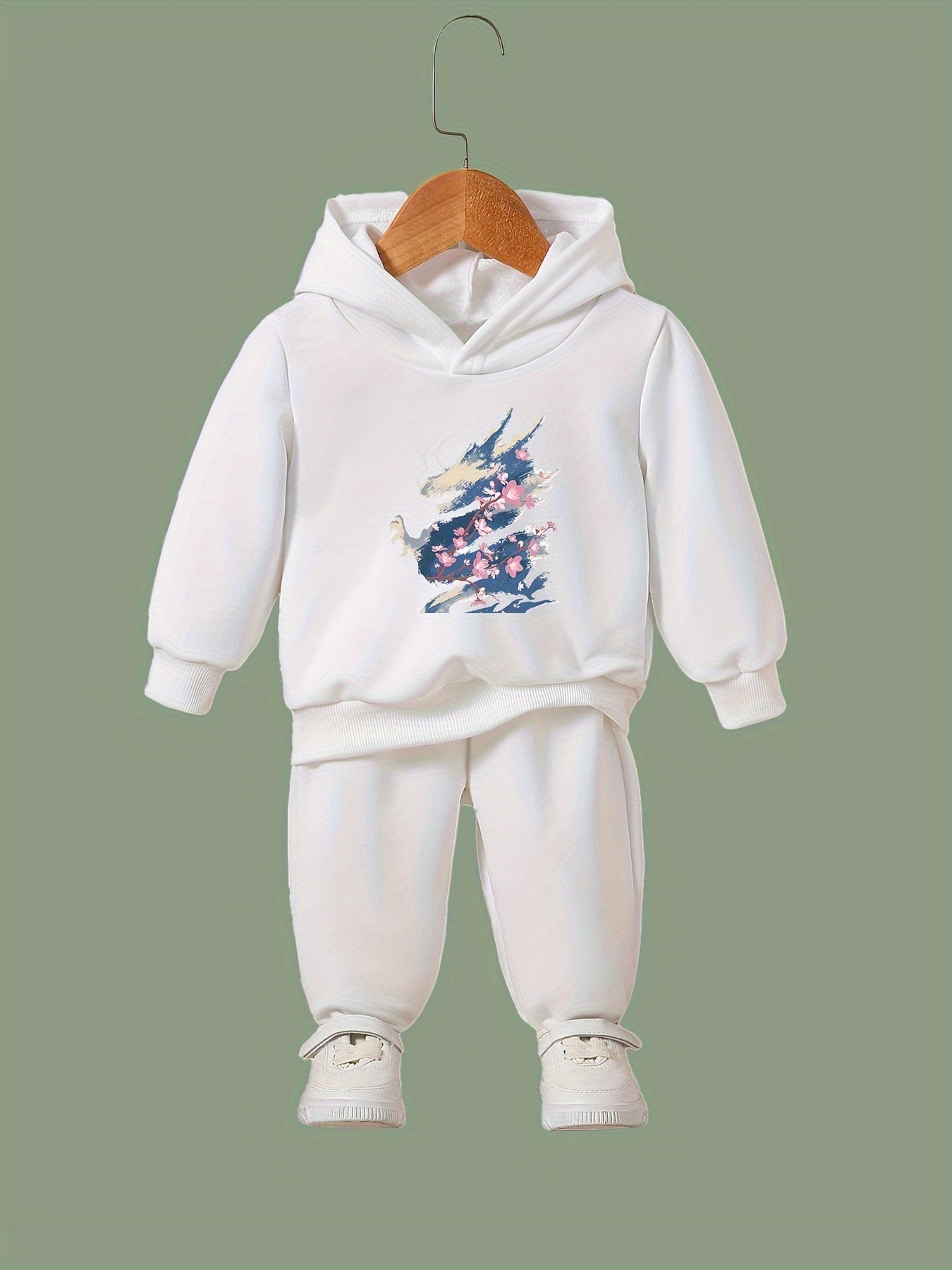 Flower Dragon Print 2pcs Girls Outfits For Sports Spring Fall Outdoor Gift Year