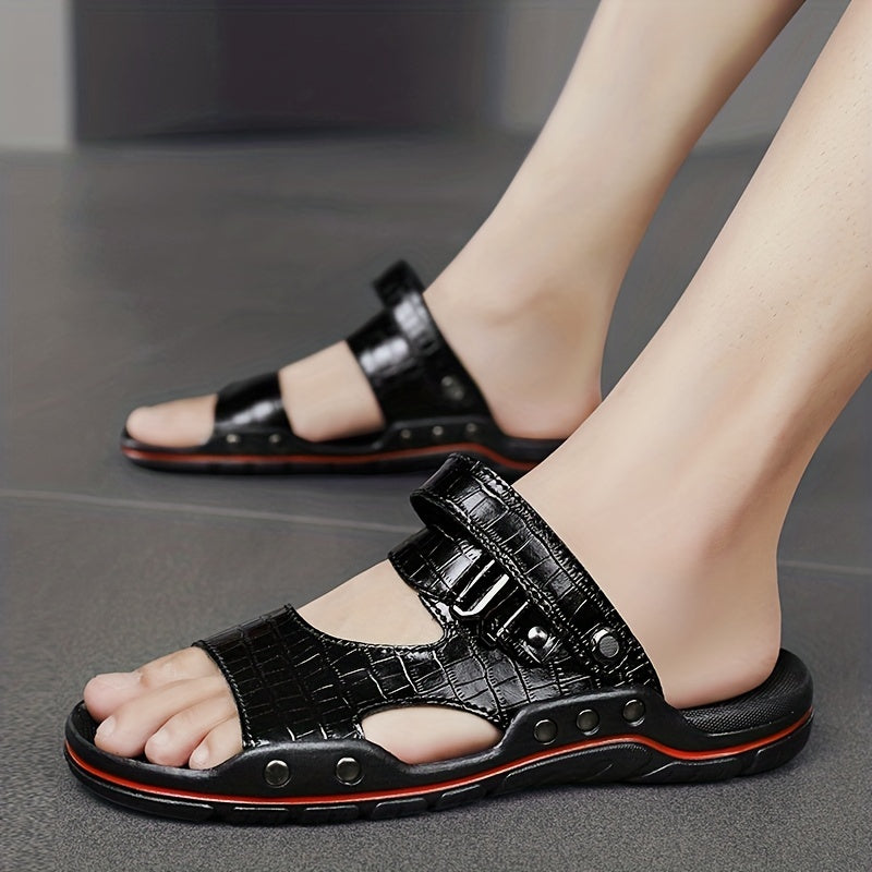 Men's Open Toe Slip On Sandals Casual Outdoor Anti-Skid Flat Beach Sandals