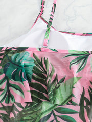  Boho Tankini Set Tropical Print Ruffle Trim Cami Top & Panty Swimsuit