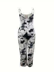  Tie Dye V Neck Wide Leg Jumpsuit