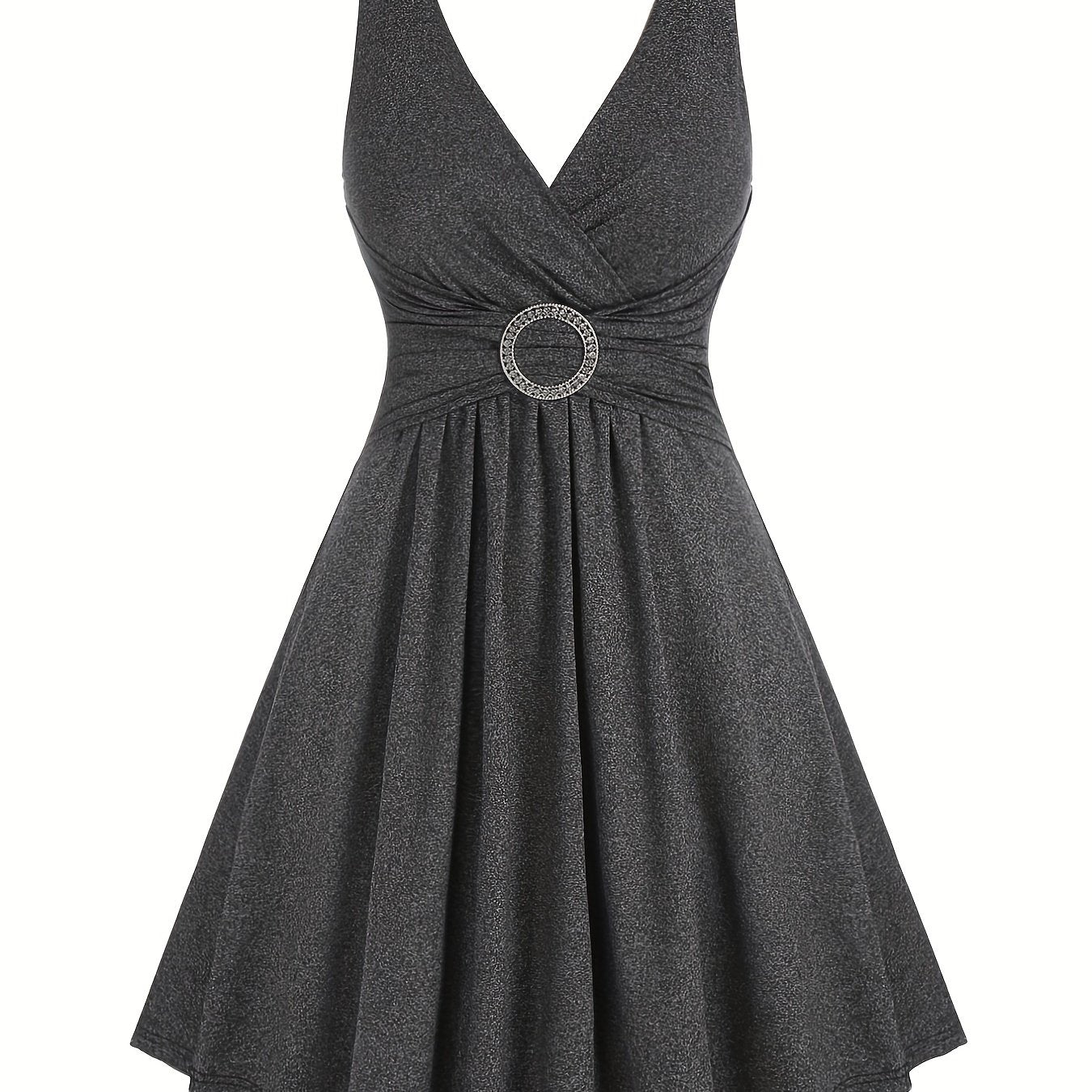  Casual Tank Dress Women's Plus Solid Surplice Neck Metal Decor Dress