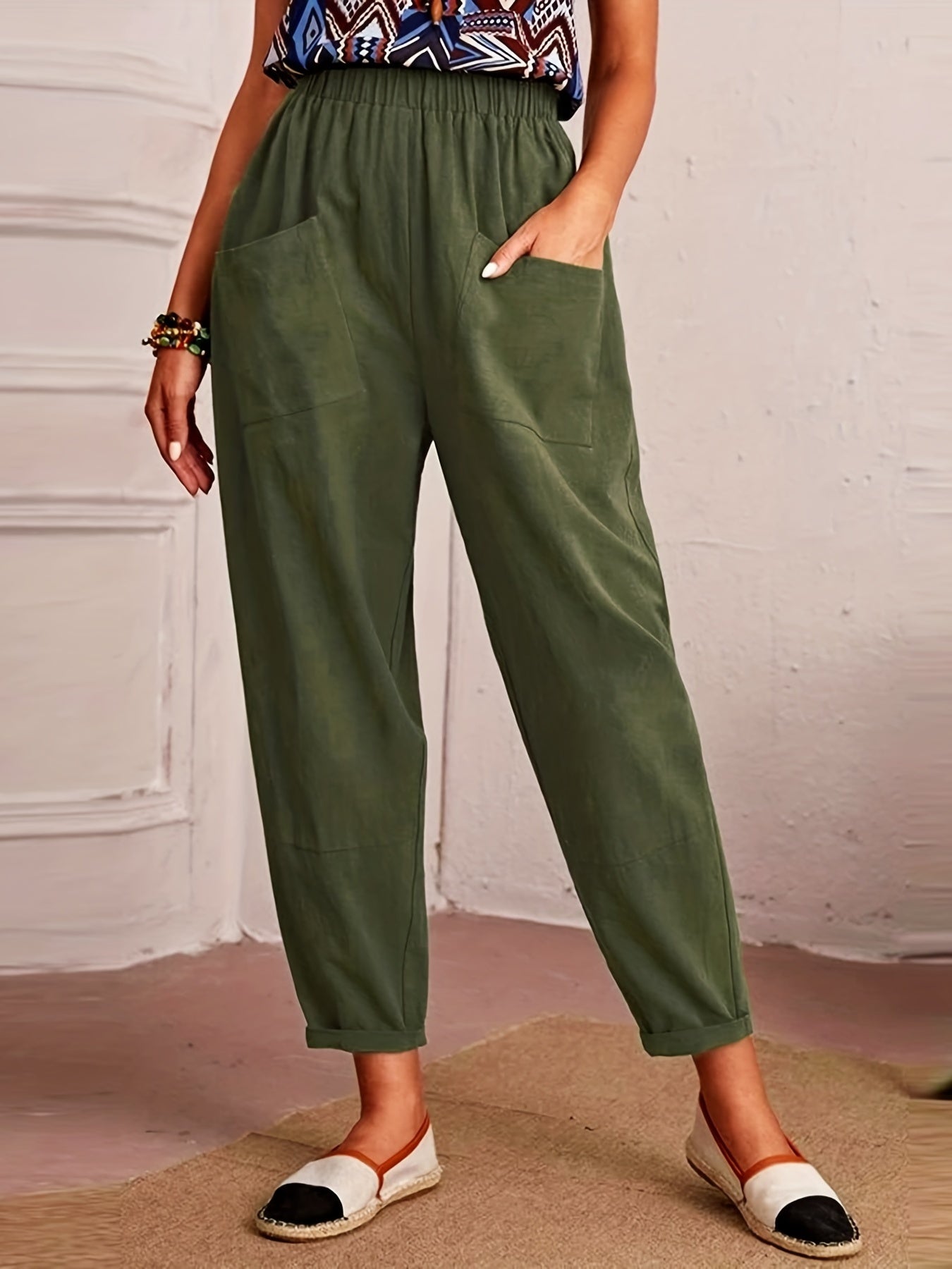 Solid Cargo Pants High Waist Pants Women's Clothing