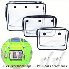3 Pcs Transparent Inner Bags Zipper Waterproof, Hooks Travel Accessories