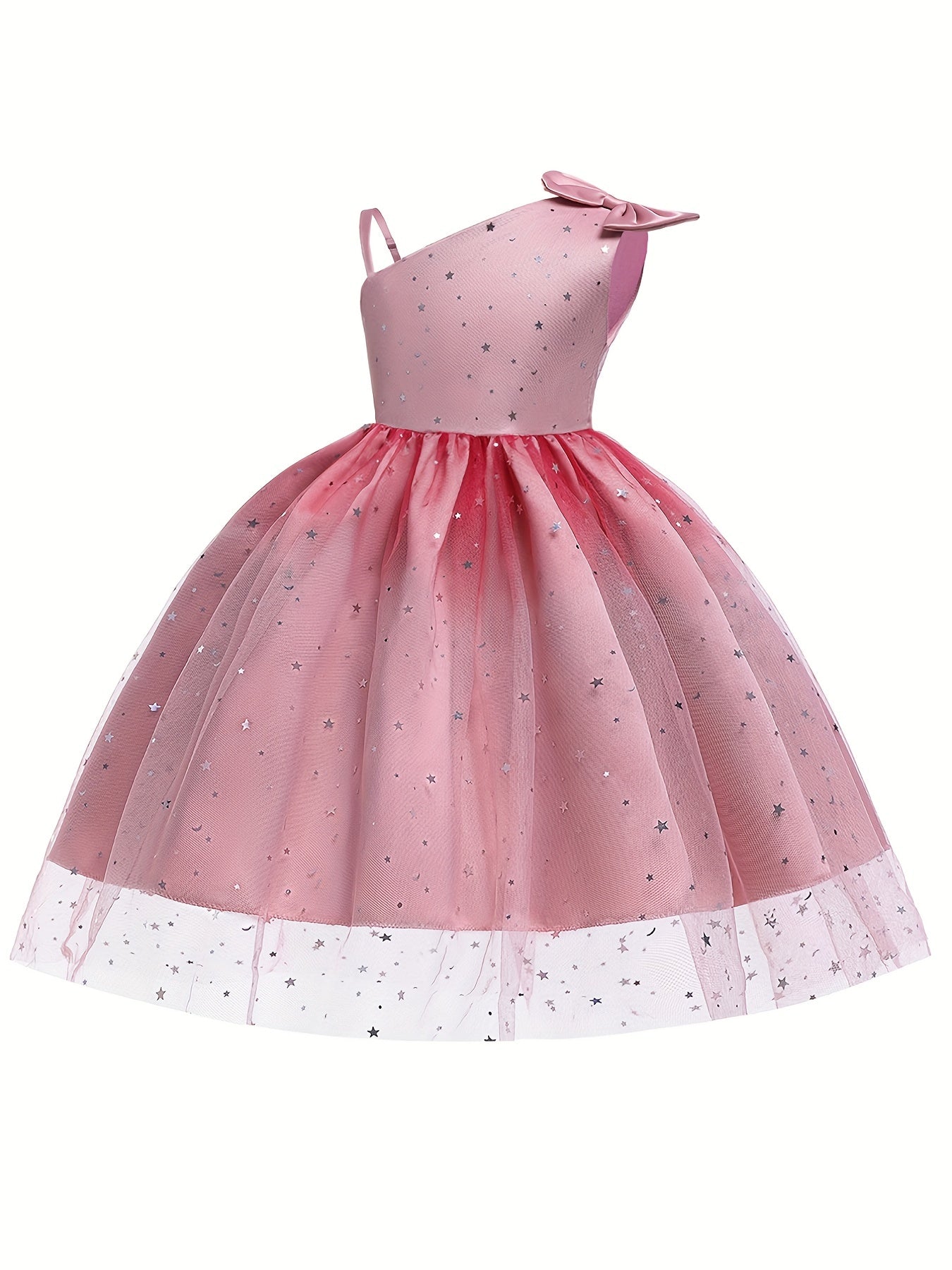 Girl's Princess Dress Sequin One Shoulder Mesh Dress