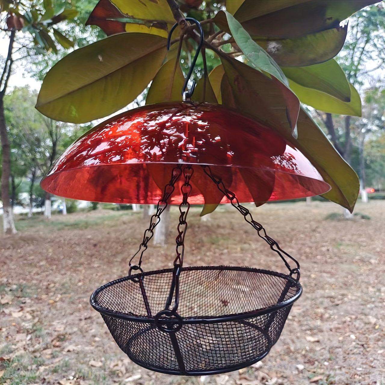 Rainproof Hanging Baffler Bird Feeder with Protective Cover for Outdoor Use