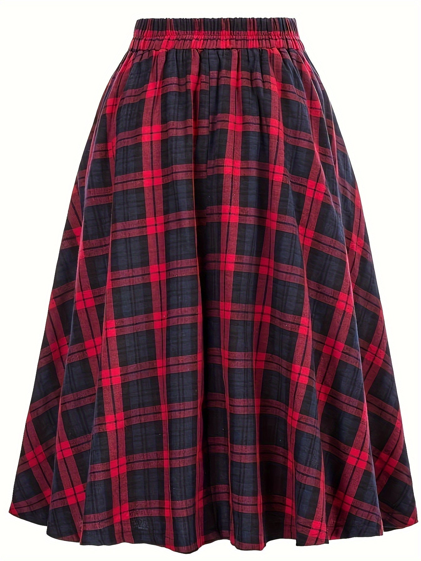  Grunge Skirt Women's Plus Plaid Print Button Elastic Ruffle Skirt
