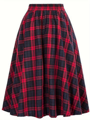  Grunge Skirt Women's Plus Plaid Print Button Elastic Ruffle Skirt