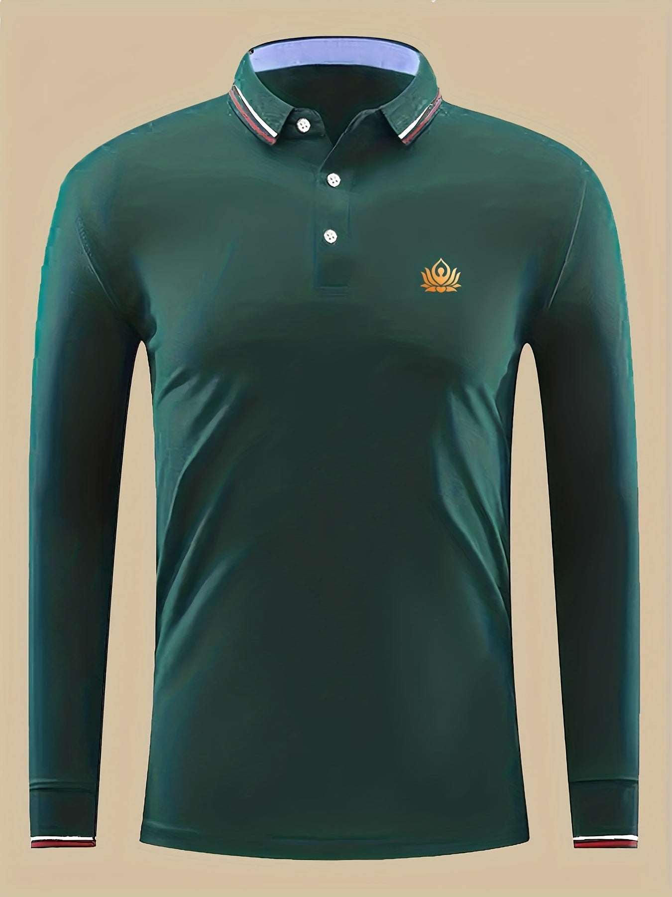 Lotus Print Men's Casual Long Sleeve Polo Shirt