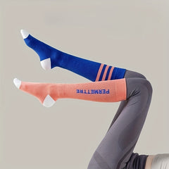 Letter & Stripe Print Calf Socks Colorblock Knee High Socks