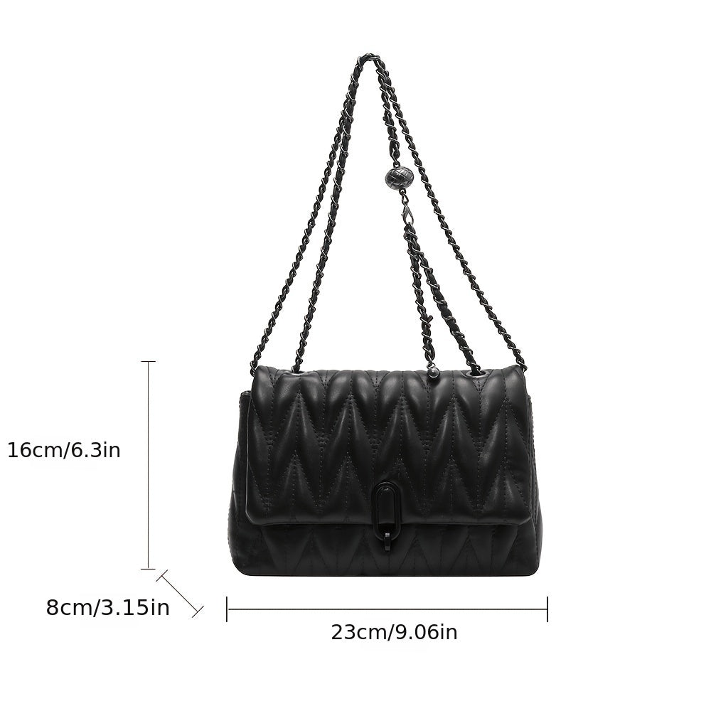 Argyle Quilted Chain Shoulder Bag PU Leather Flap Purse Women's Buckle Decor