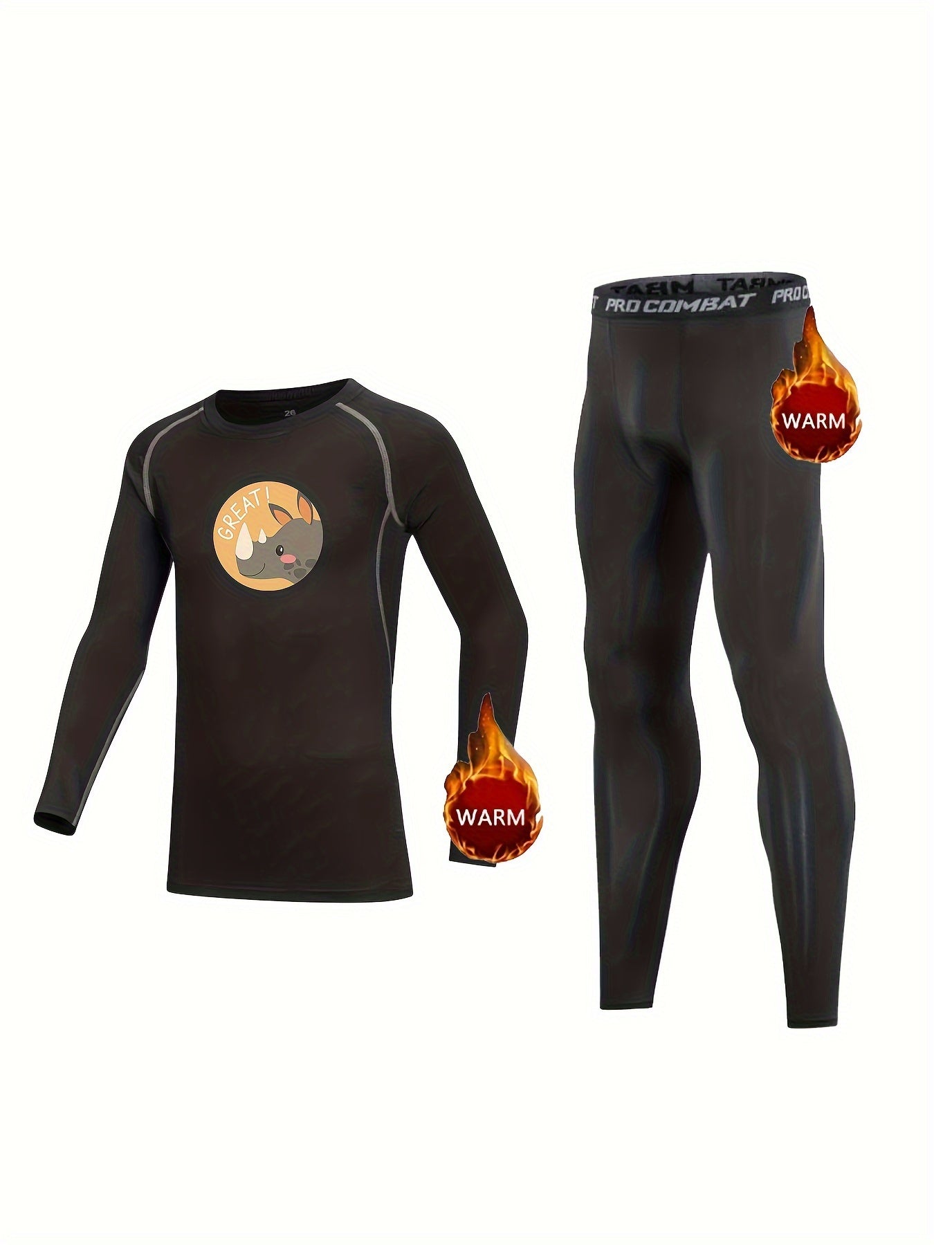 Kids Rhinoceros Fleece Set Long Sleeve Crew Neck Pullover Elastic Waist Pants