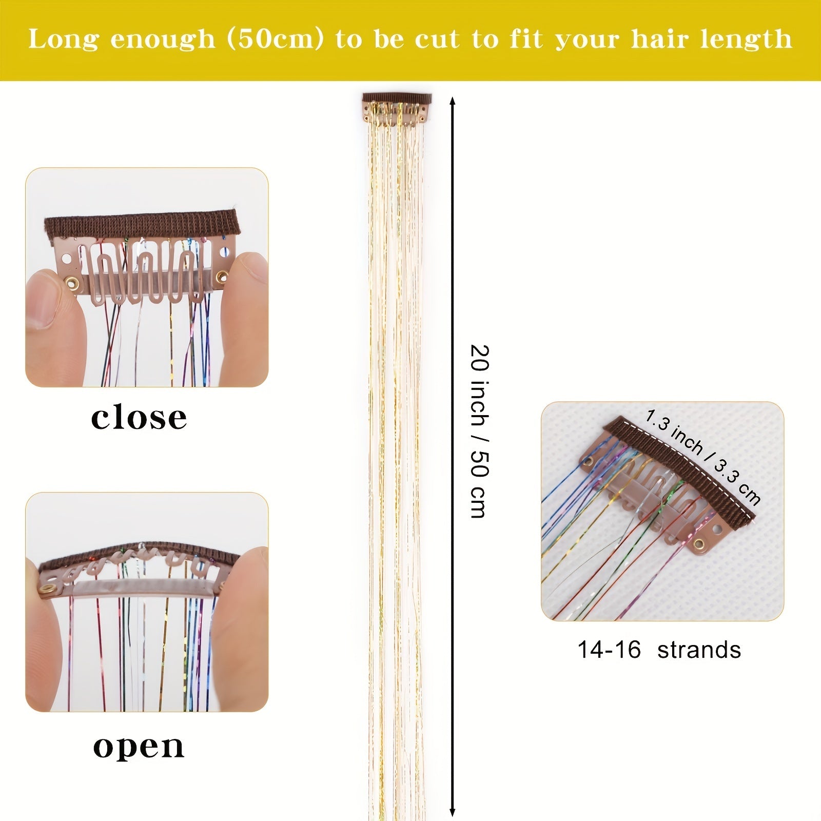 6pcs Y2K Tinsel Clip In Hair Extension 50 Sparkle Glitter Synthetic Extensions