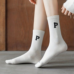 4 Pairs Letter Print Socks Breathable Mid Tube Stockings