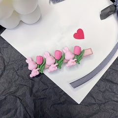 2pcs Rabbit Flower Hair Clip Snap Barrette Summer Hair Slides Clip