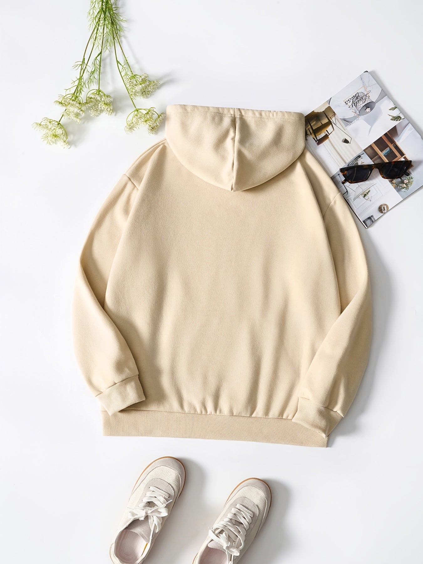 Flower & E Print Pullover Sweatshirt Drawstring Hoodies
