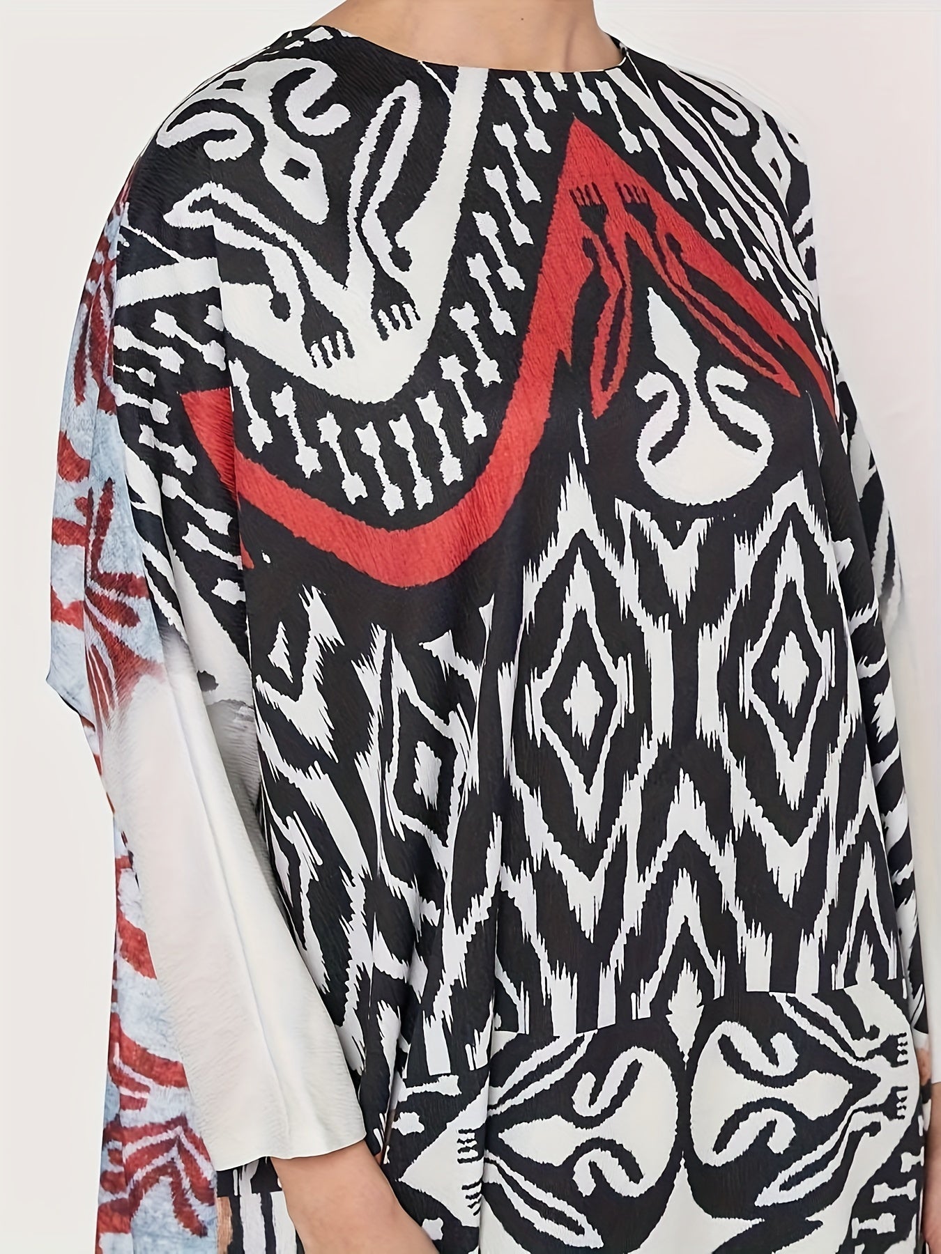 Retro Kaftan Dress Plus Size Graphic Print Batwing Sleeve Maxi Dress