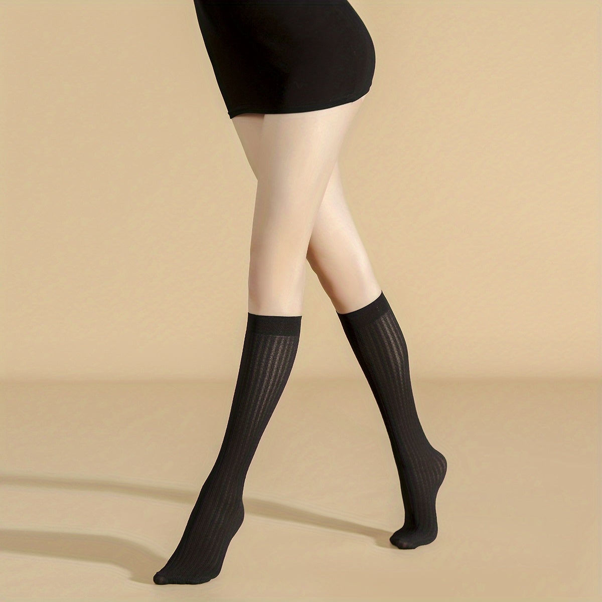 Solid Textured Calf Socks Comfy Knee High Socks Women's Stockings