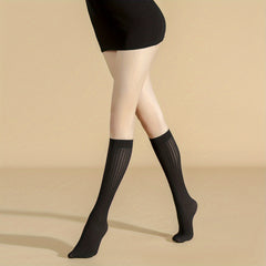 Solid Textured Calf Socks Comfy Knee High Socks Women's Stockings
