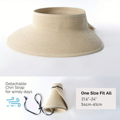Wide Brim Straw Sun Hat UV Protection Foldable Packable Visor Hat