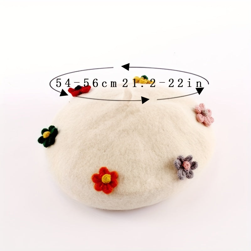 Women's Flower Decor Beret Solid Warm Painter Hats