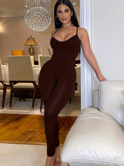 Sexy Spaghetti Bodycon Jumpsuit Sleeveless Workout Summer Jumpsuit Women