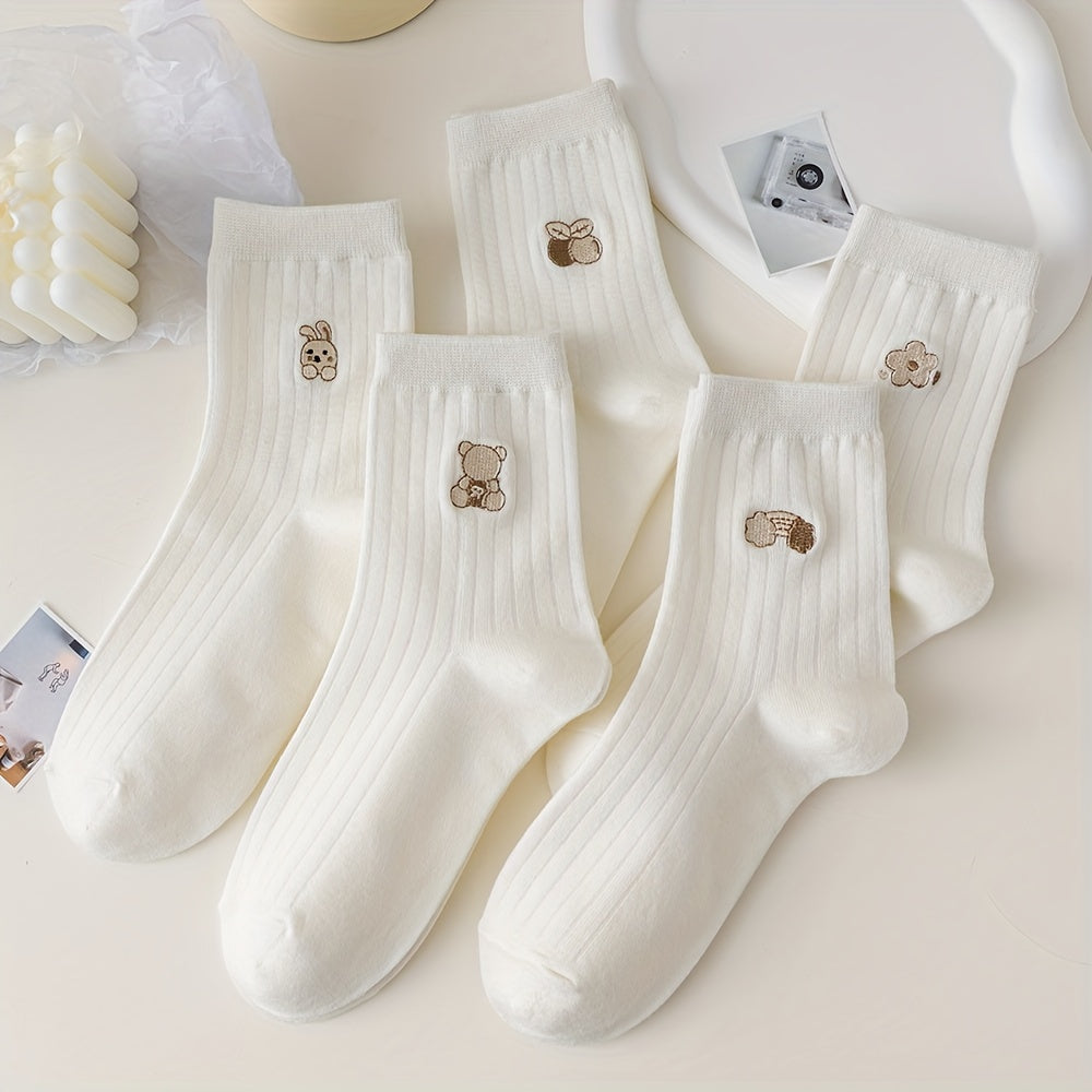 5 Pairs Cartoon Embroidery Socks Women's Stockings