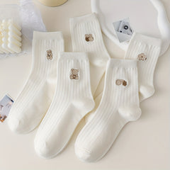 5 Pairs Cartoon Embroidery Socks Women's Stockings