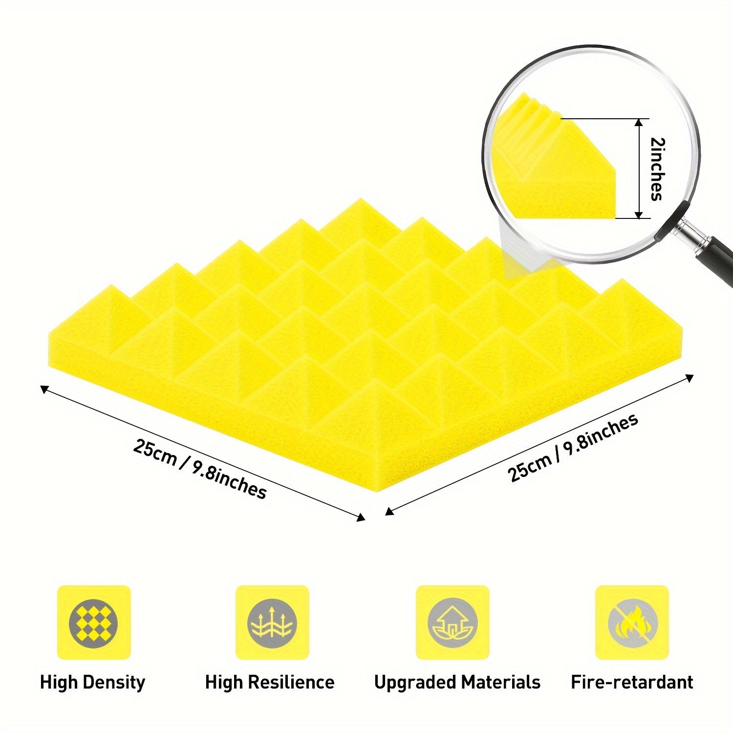 12pcs Yellow Sound Absorbing Cotton High Density Pyramid Insulation Fireproof