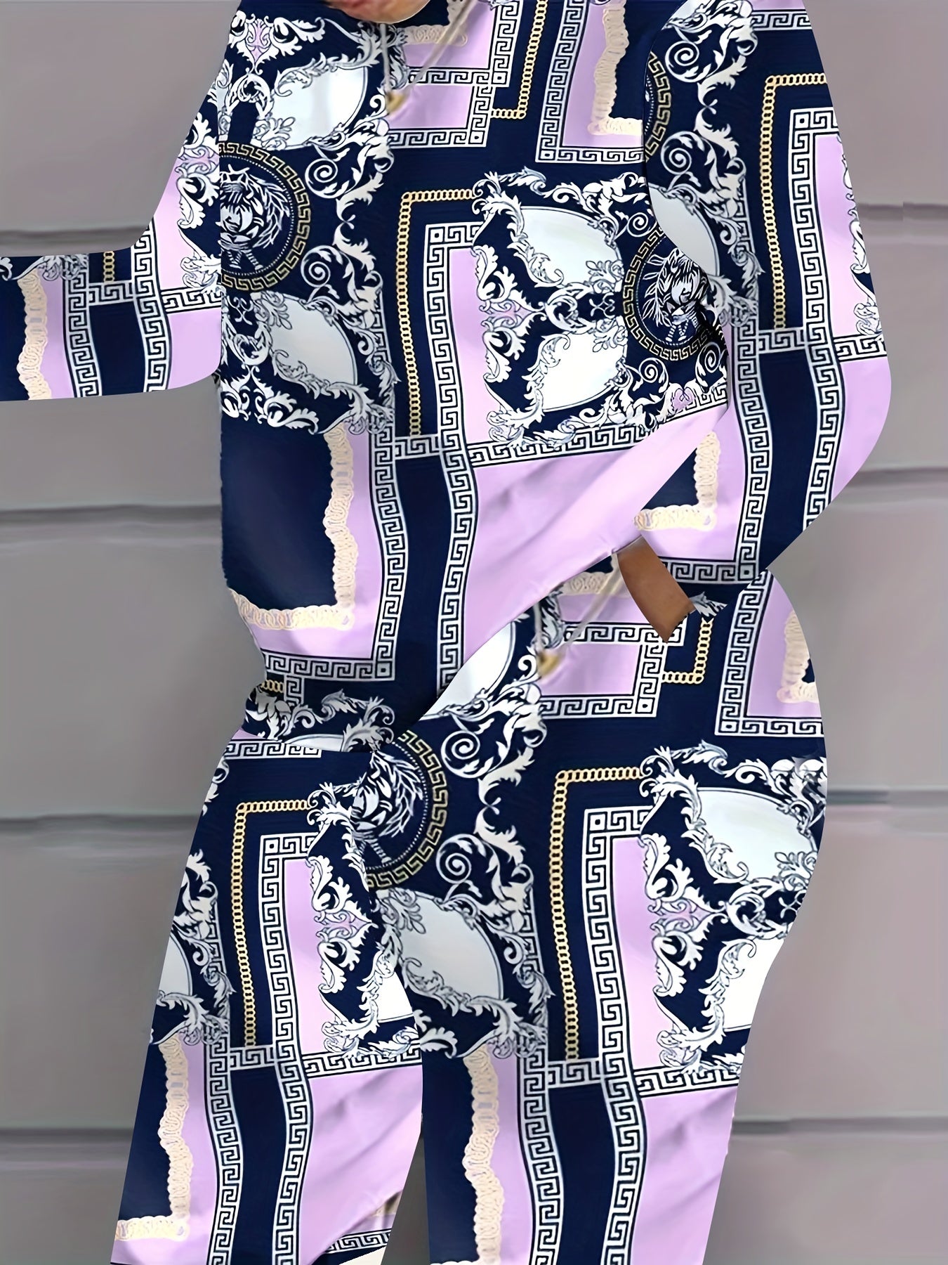  Baroque Print Top & Wide Leg Pants Set