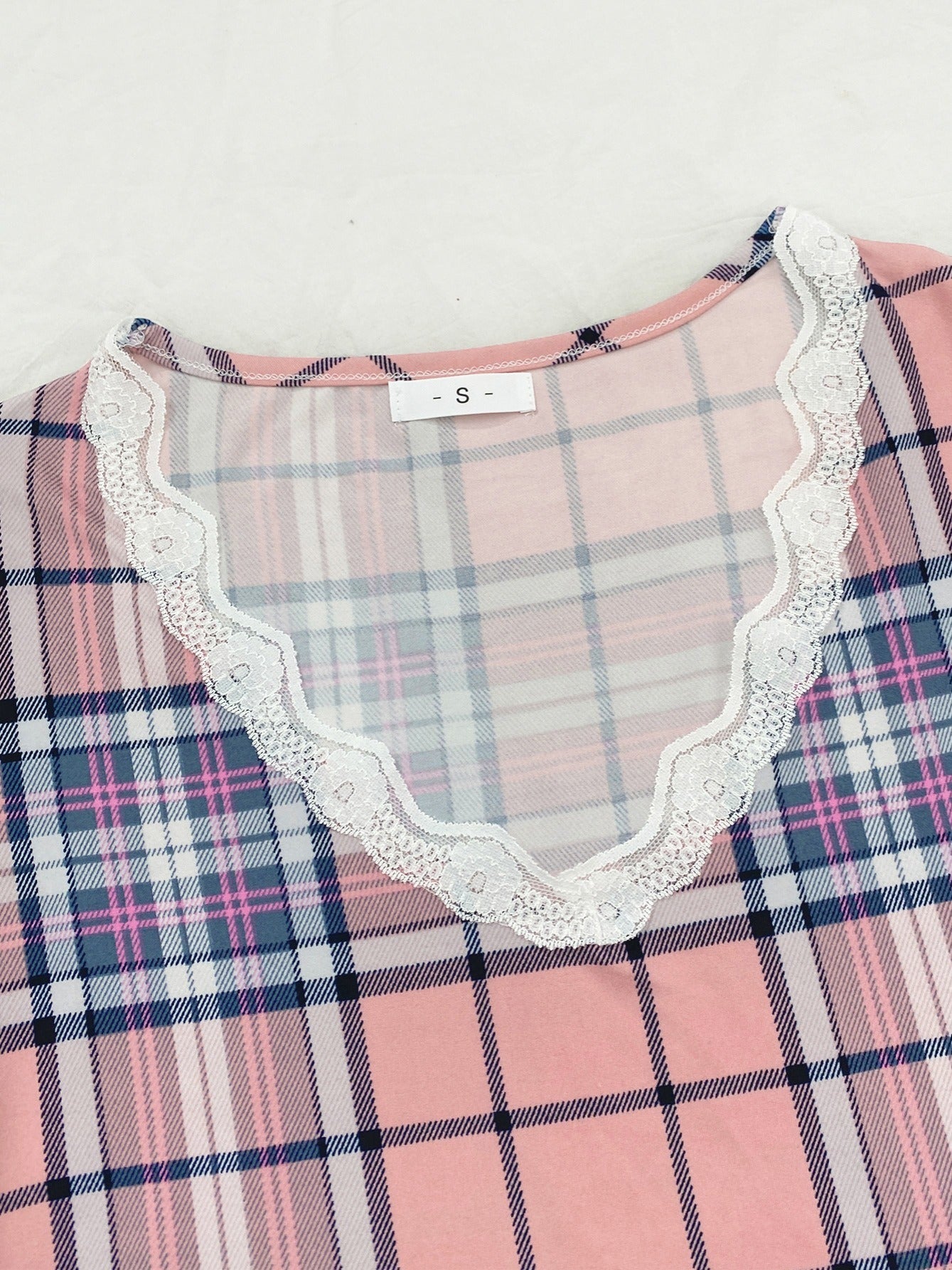 Women's Plaid Lace Trim Pajama Set