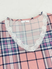 Women's Plaid Lace Trim Pajama Set