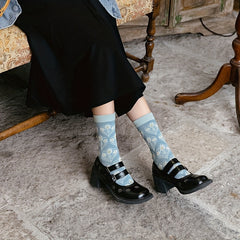 5 Pairs Floral Print Socks Comfy & Soft Mid Tube Socks Women's Stockings