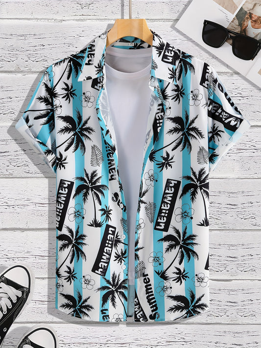 Men's Summer Palm Tree Stripe Hawaiian Shirt