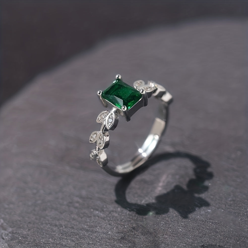 Square Green Zircon Adjustable Ring Hand Jewelry for Men