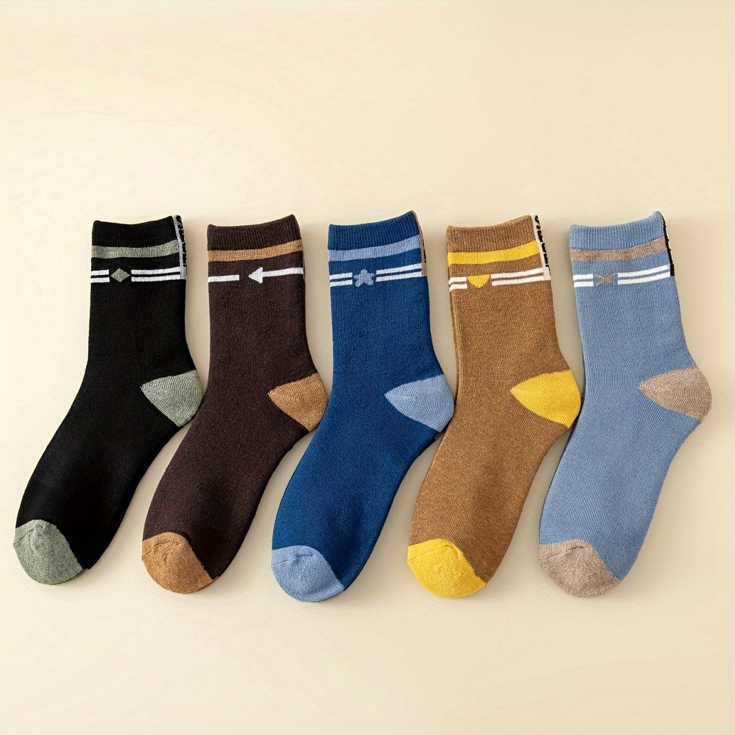 5 Pairs Geometric Pattern Socks Soft Mid Tube Stockings