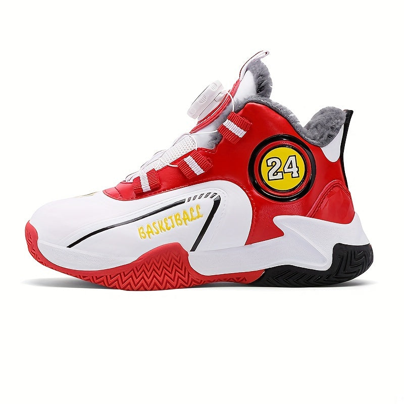 Kid's Basketball Shoes with Rotating Buckle and Plush Lining
