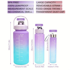 3pcs Gradient Water Bottles Shatterproof Time Marked